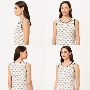 LOFT Blouse Womens Medium Black White Sleeveless Bicycle Print Printed‎